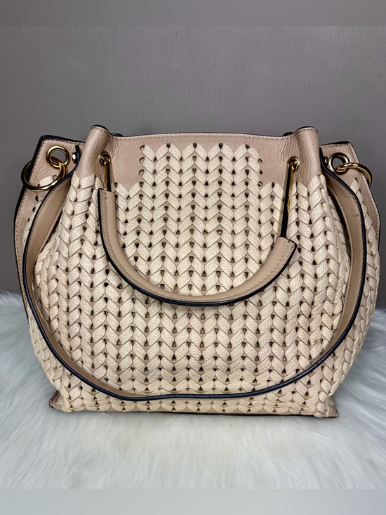 Sondra Roberts Handbags - SONDRA ROBERTS Beige Woven Satchel w/Gold Hardware